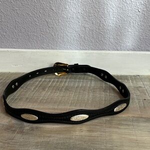 EUC Nocona Genuine Handtooled Leather Silver Colored Metal Belt w/ metal buckle